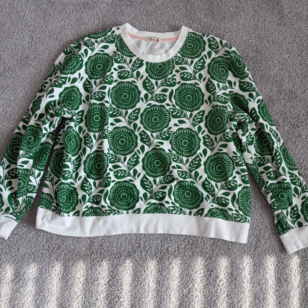Boden Emi Sweatshirt Womens XL Green Floral Print Crewneck Preppy Cute Casual